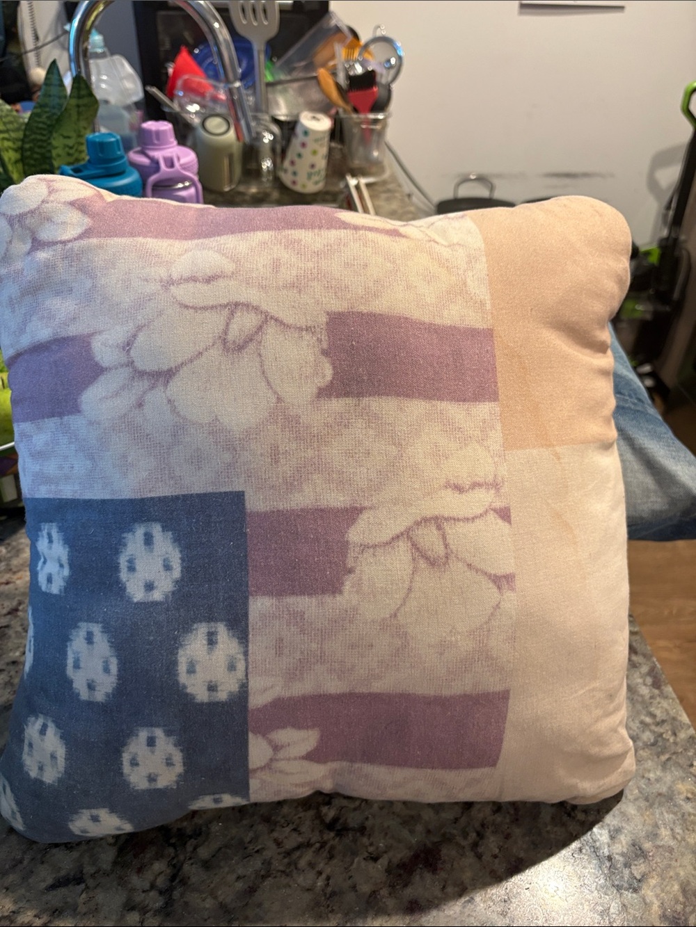 Macy's Floral Embroidered Decorative Pillow in Peach, Lavender, Orange and Gray - Picture 4 of 4